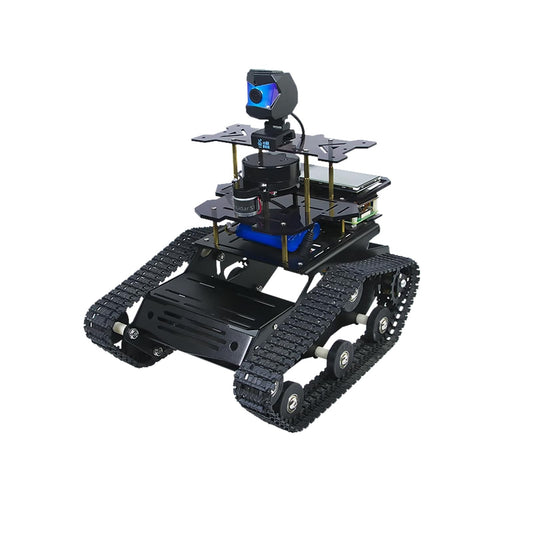 Smart Tank Robot Car ROS SLAM with LIDAR, Aluminum Alloy Chassis, Display, HD Camera, Support SLAM Mapping Navigation and Autonomous Driving (with Raspberry Pi 4B 4GB), AI Tracked Car (Black)