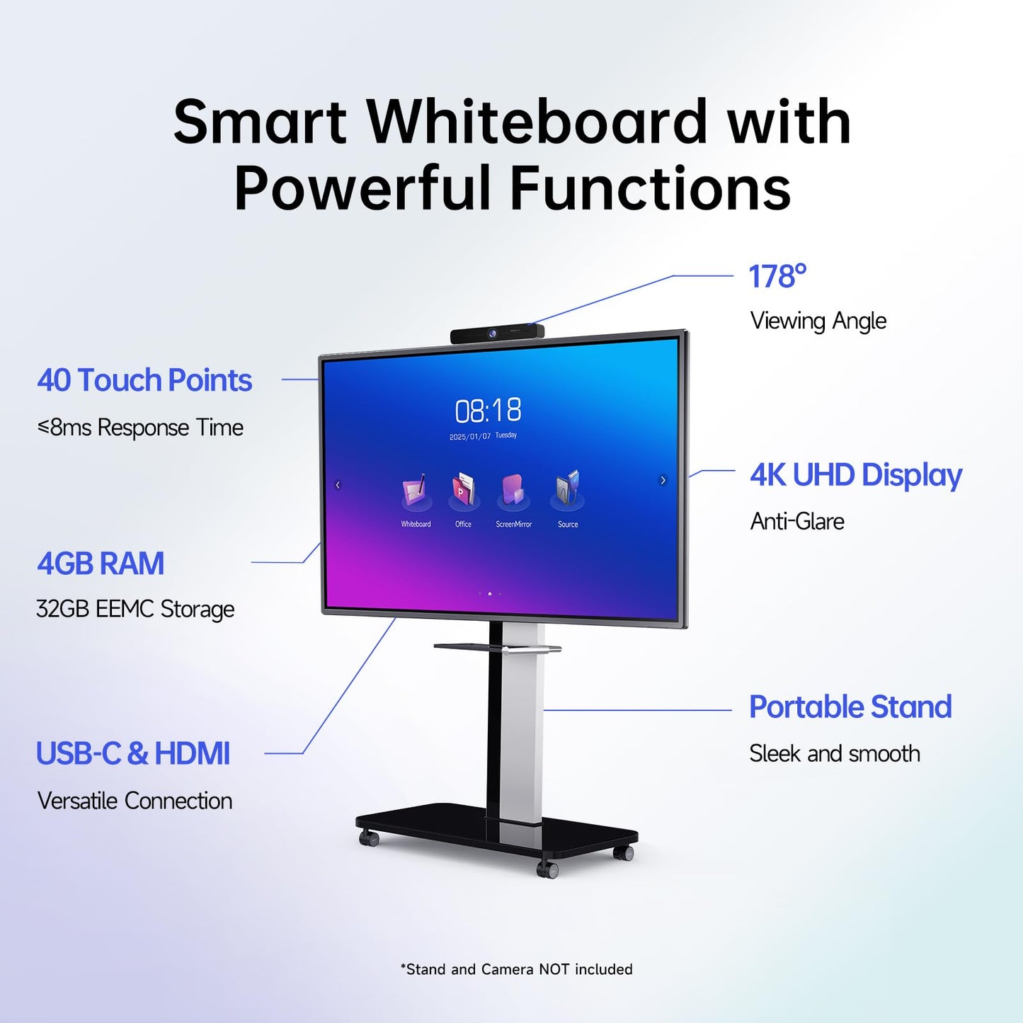 Smart Board, Interactive Whiteboard, 4K UHD Touch Screen Digital Board, Digital Electronic Smartboard for Classroom,Office & Conference Rooms,Open App Ecosystem(Board & Wall Mount Only) (55 Inch)