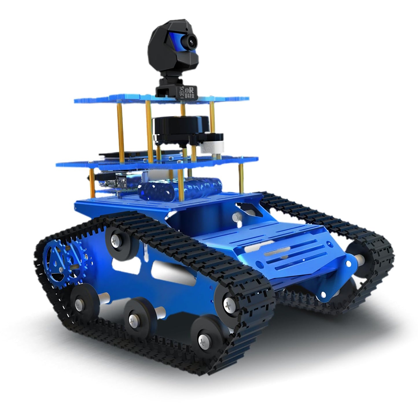 Smart Tank Robot Car ROS SLAM with LIDAR, Aluminum Alloy Chassis, Display, HD Camera, Support SLAM Mapping Navigation and Autonomous Driving (with Raspberry Pi 4B 4GB), AI Tracked Car (Blue)