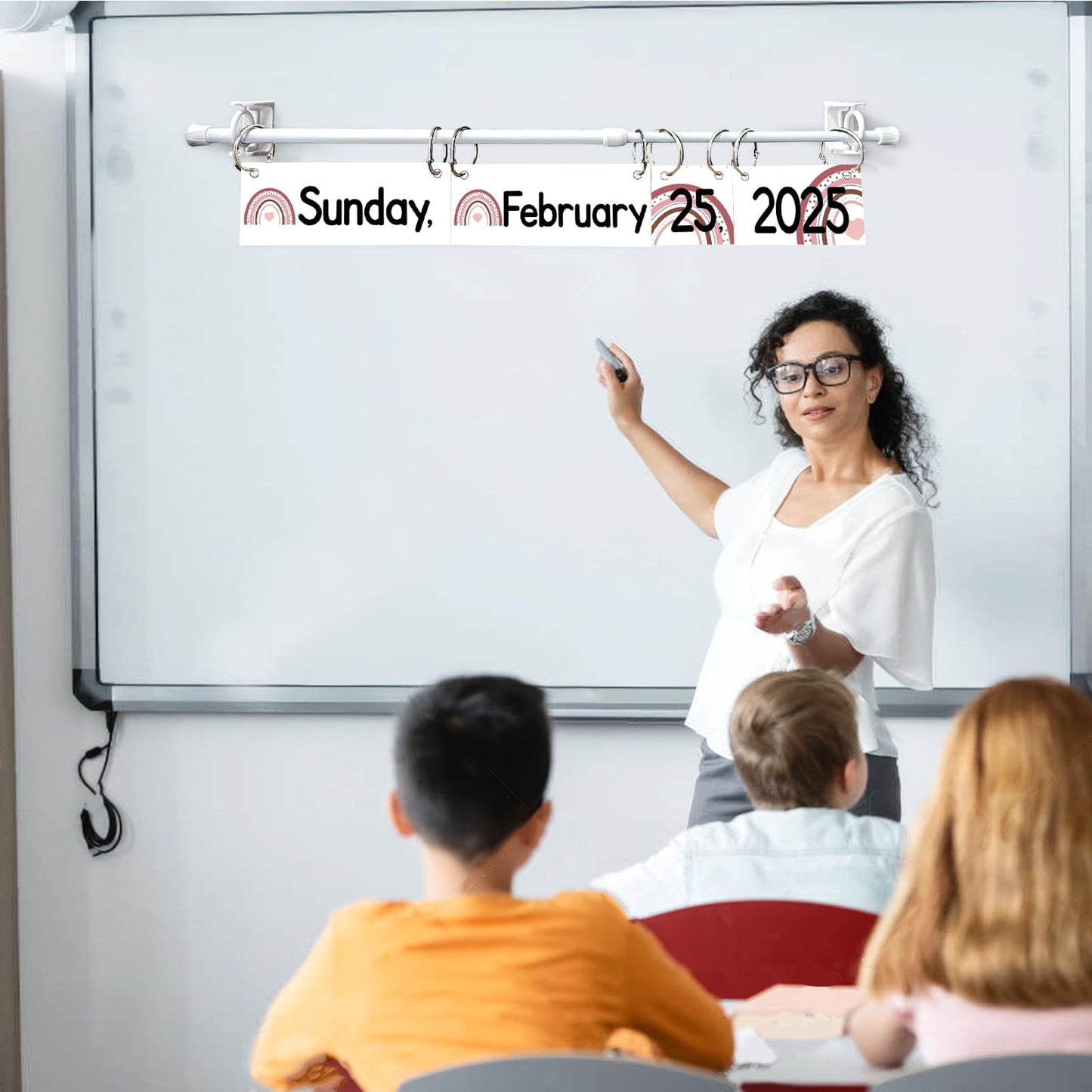 Flip Calendar Bulletin Board Set Classroom Decorations for Whiteboard with Adjustable Flip Calendar Rod Holder Date Cards Days of The Week for Classroom School Supplies(Boho)
