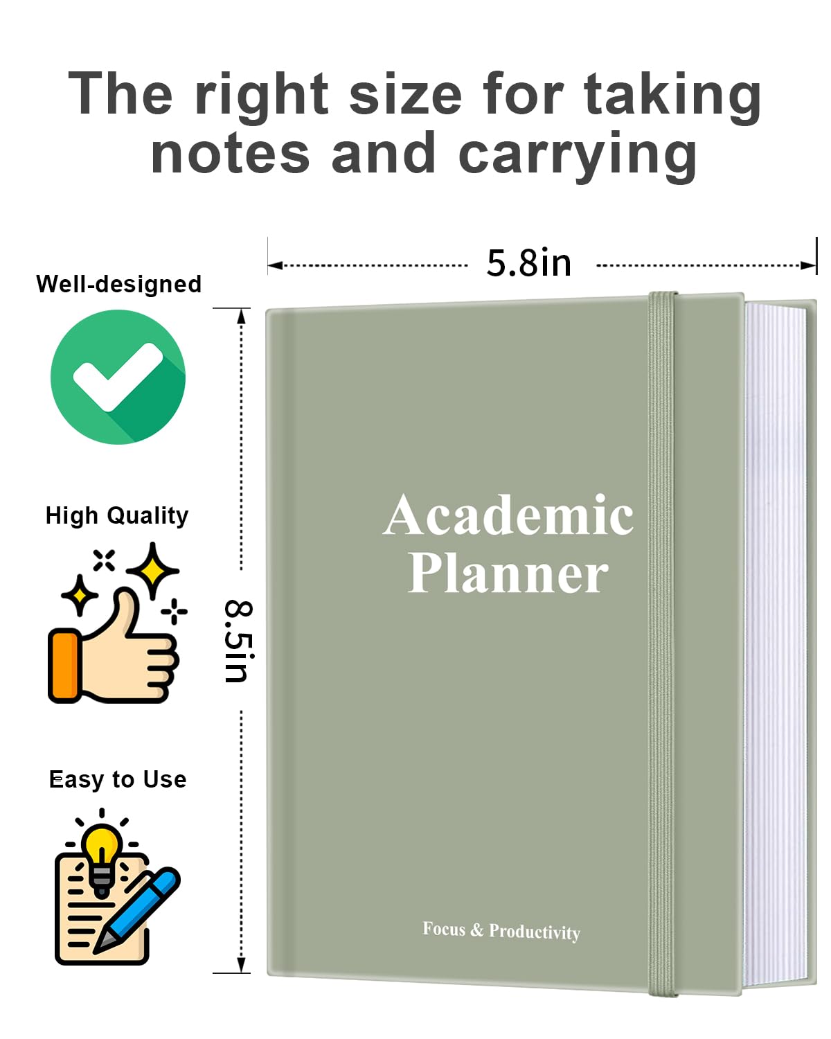 Academic Planner for 2026-2027 or Anytime – 5.8" x 8.5" Undated Weekly Student Planner For Homeschool, High School, College & Nursing Students, 200 Pages, Green