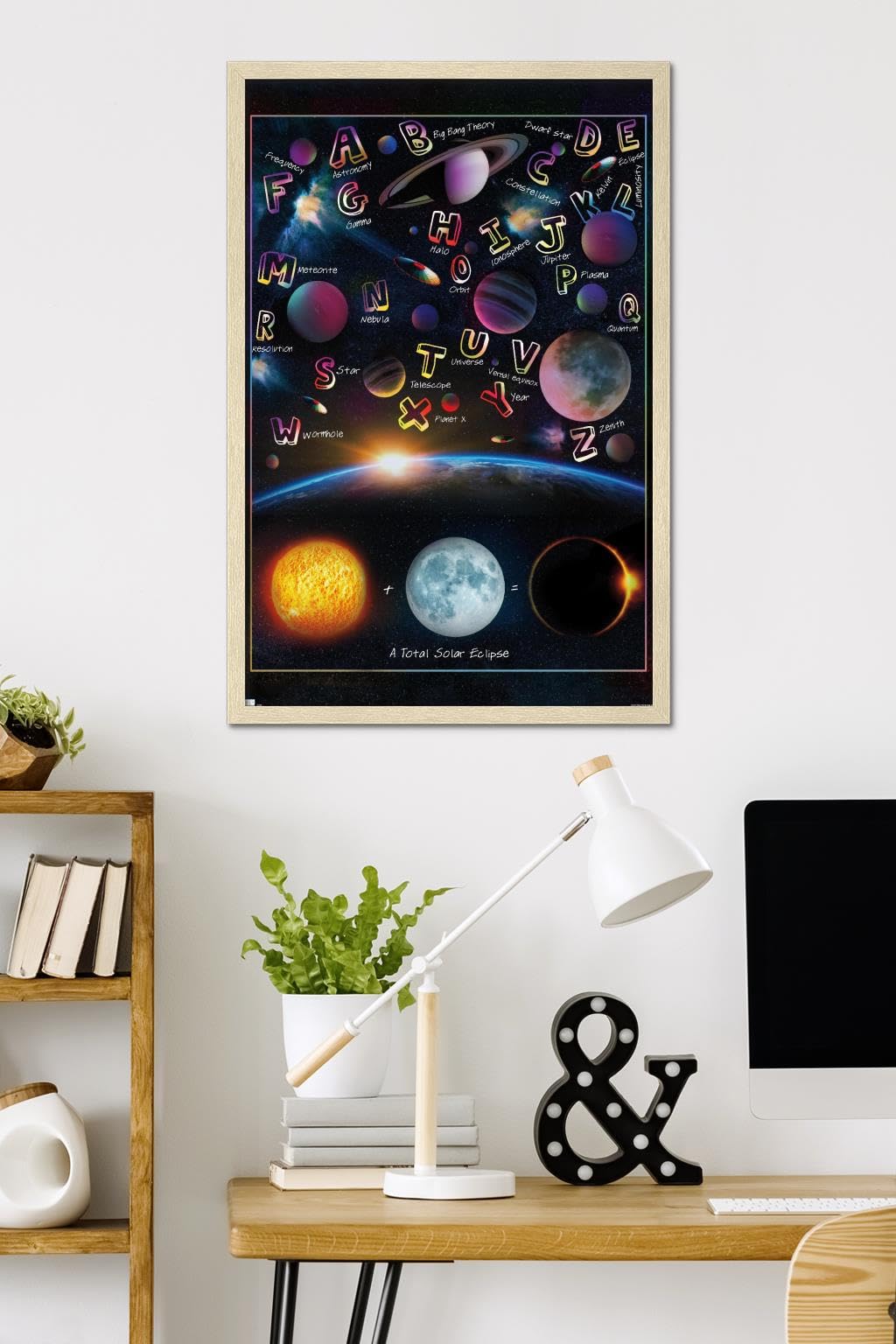 Trends International Ali Chris - The Solar System: Total Eclipse Letters Wall Poster, 34L x 22.4W, Blonde Framed Version