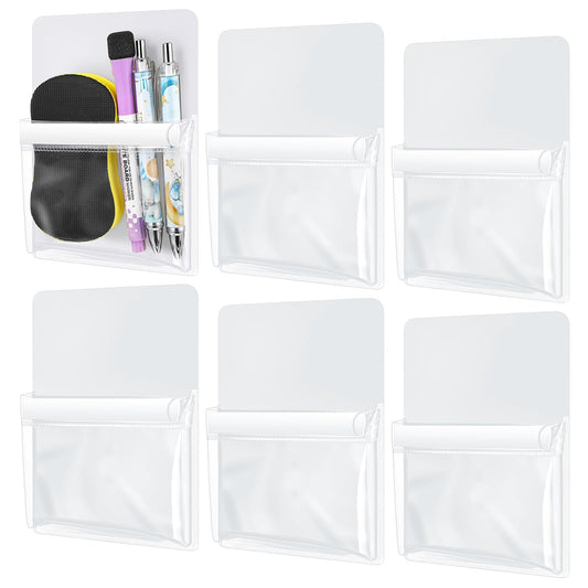 Sherr 6 Pcs 6 Pcs Magnetic Pockets Pen Marker Holders for Classroom Whiteboard 4.7 x 6.5 Magnetic Clear File for Fridge Locker Dry Erase Marker Storage Teacher Supplies (4.7 x 6.5 in,White)