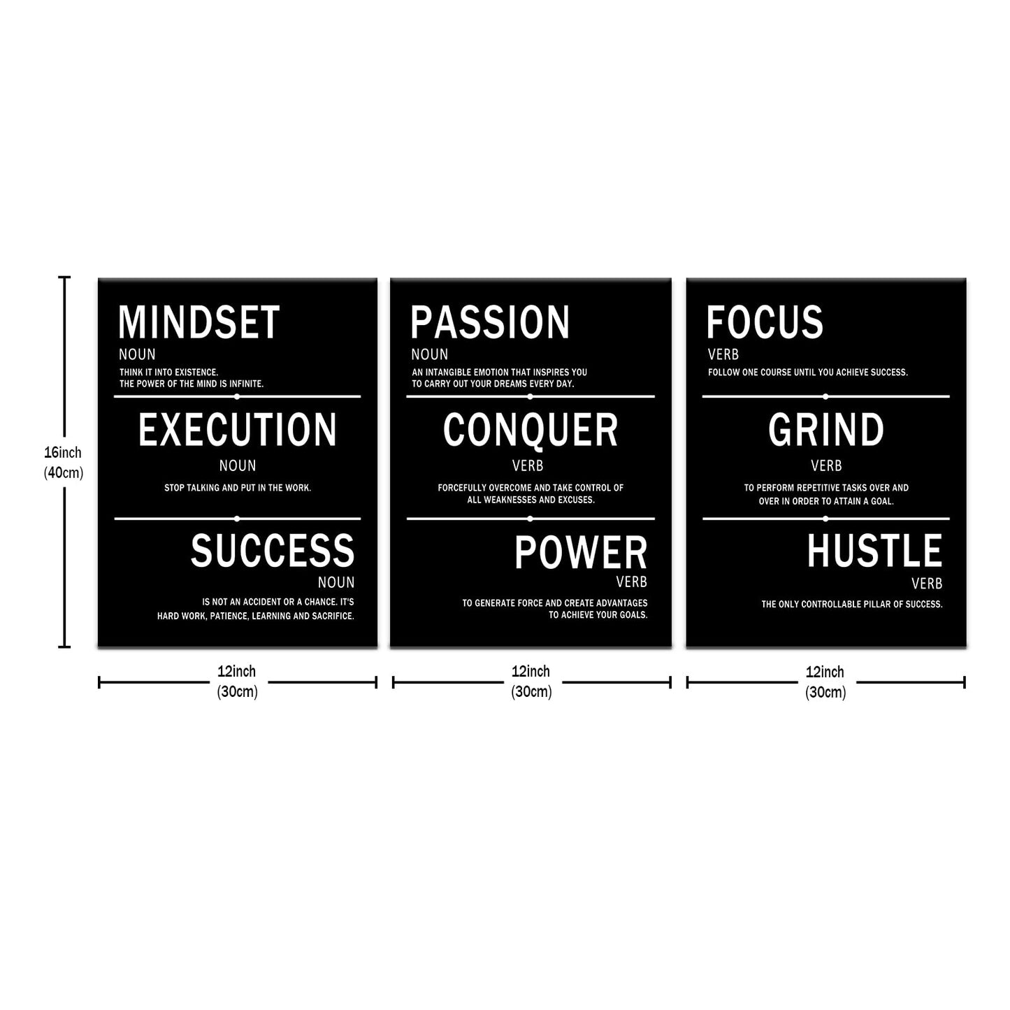 Mindset Execution Success Motivational Canvas Office 3 Piece Print Wall Art Inspirational Posters Modern Inspiring Artwork for Bedroom Classroom Decor Stretched and Framed [36''W x 16''H]