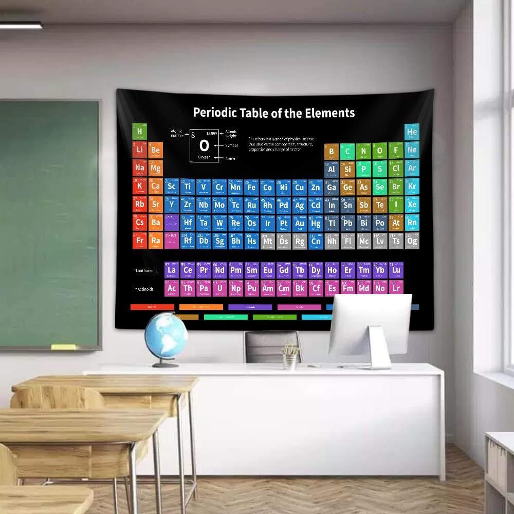 Sanzugh Periodic Table of Elements Poster Tapestry, Science Lab Chemistry Educational Decor Art Tapestries Wall Hanging for Classroom Kids Bedroom Dorm Teacher Office Desk Decor 80X60