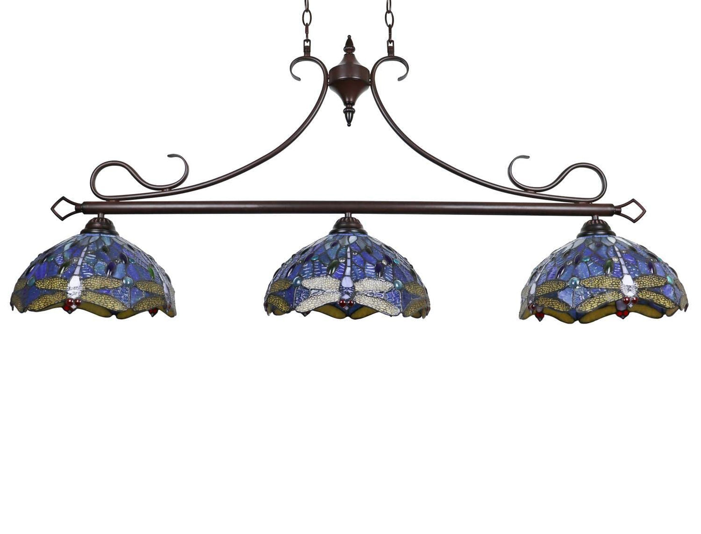 Chloe Lighting Dragonfly Tiffany-Style Island Pendant 3 Light 25in Wide Multicolor Glass Model CH3T524BD47-IL3