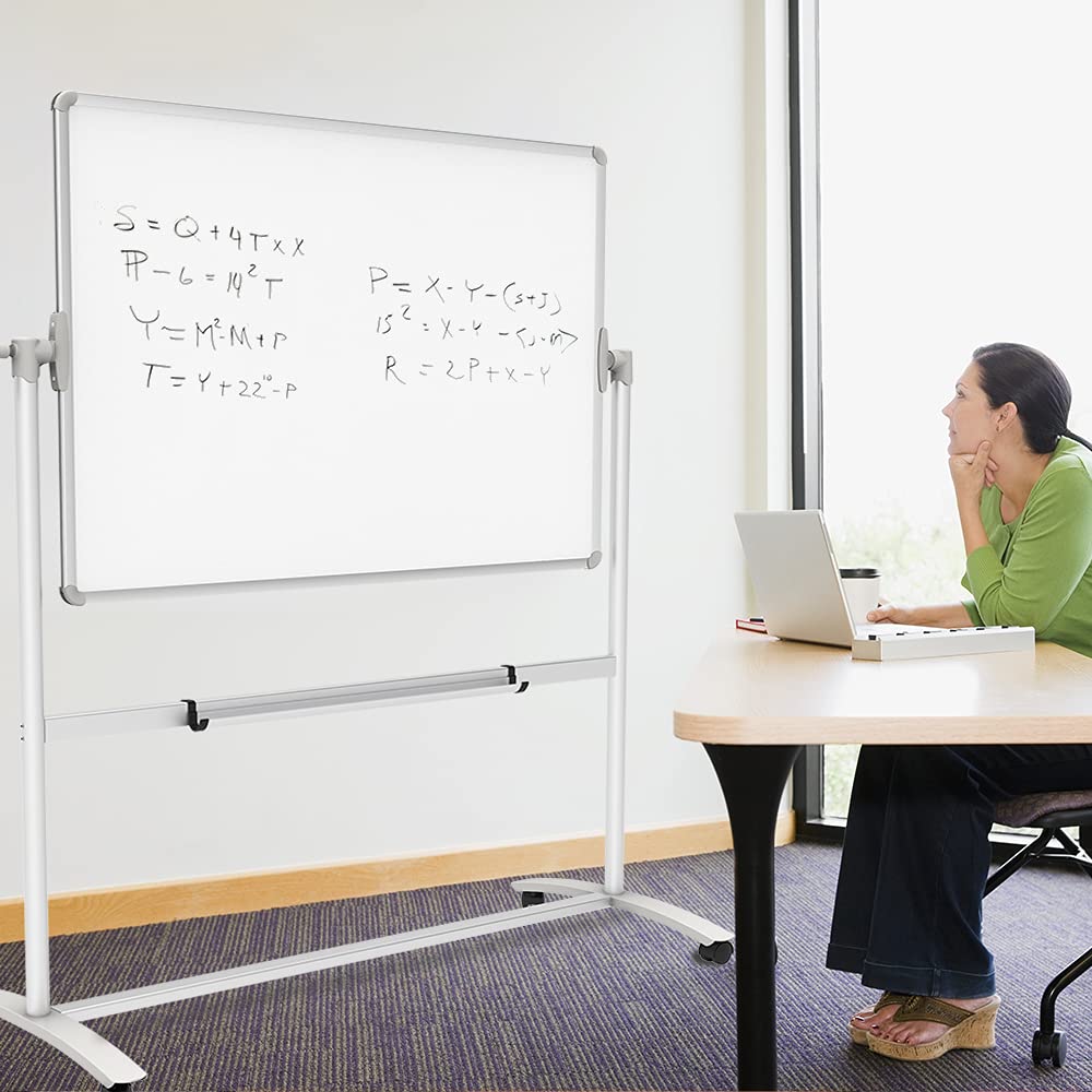 VIZ-PRO Double-Sided Magnetic Mobile Whiteboard, 48 x 36 Inches