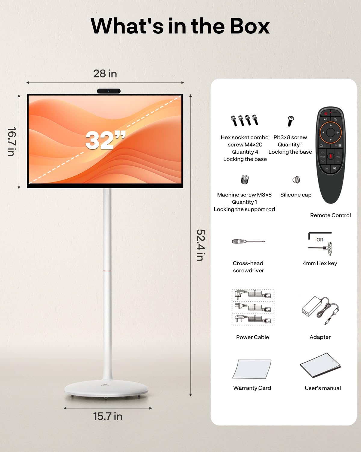 SYLVOX 32" Smart Rolling Display with Stand, Portable Touchscreen Monitor for Streaming TV Apps, Built-in 4-5H Battery, 1080P with 8MP Removable Webcam for Home, Office & Entertainment