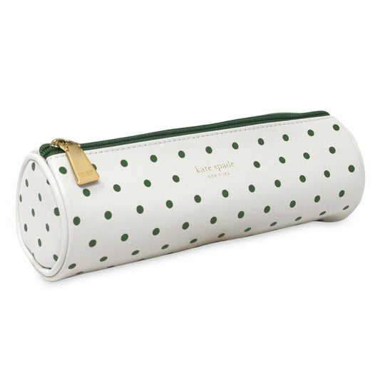 kate spade new york Faux Leather Pen and Pencil Case, Small Pouch for Office Organization for Women with Zipper Closure (Lexington Dot)