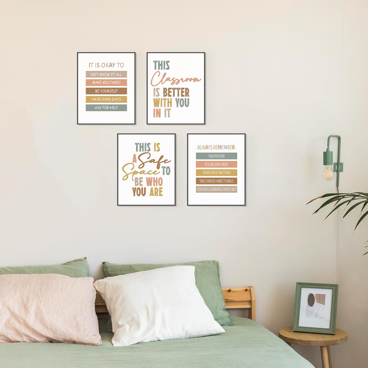PLKMN Boho Classroom Wall Art Set of 4, Positive Motivational Posters, Rainbow Decor for Nursery, Kids Room, Play Area, 8x10 Inch, Unframed