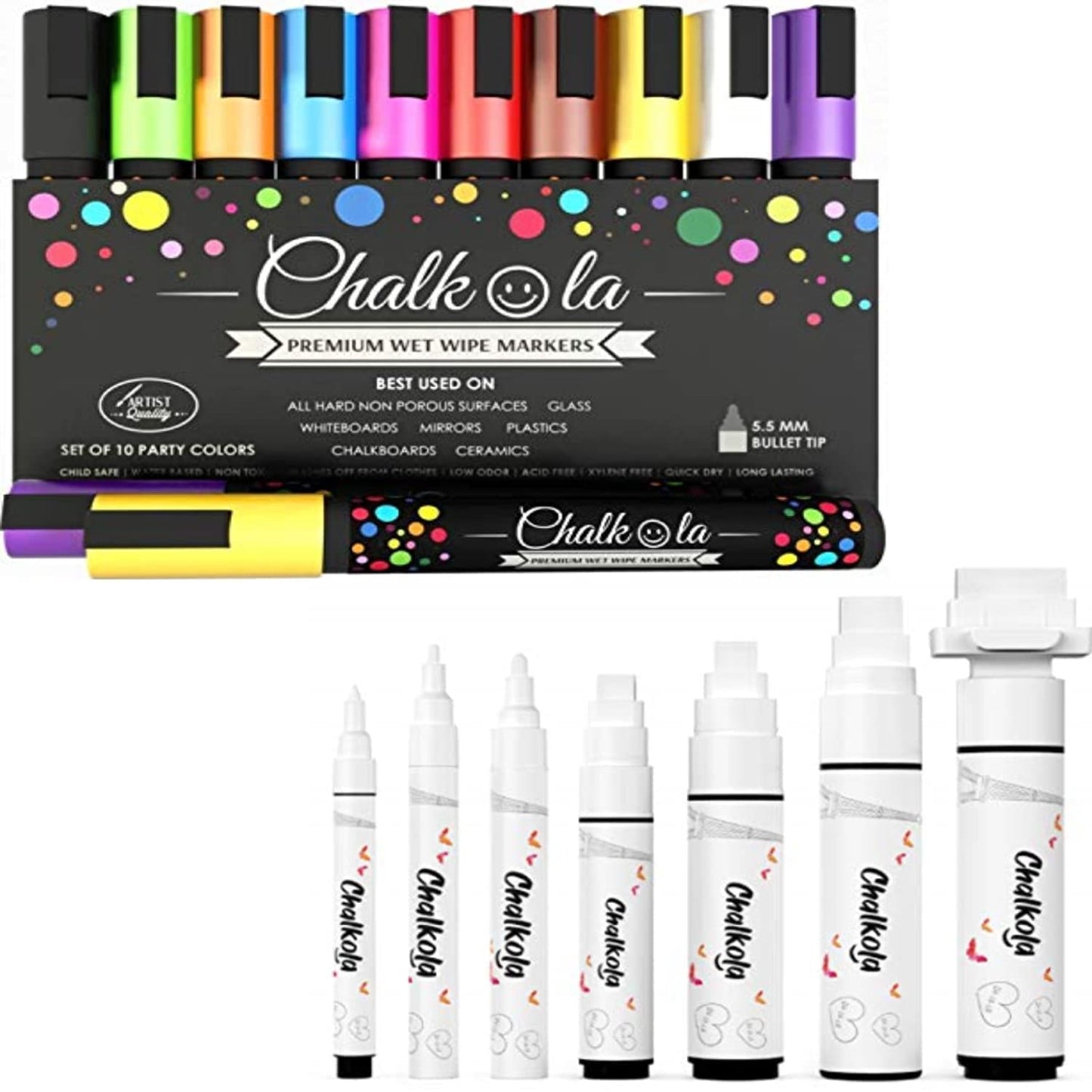 Chalk Bundle- 10 Neon 6mm + 7 White Variety Chalk Markers