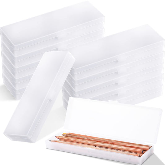 Crtiin 50 Pcs Pencil Boxes Bulk Plastic Clear Pencil Case Box for School Bulk Storage with Hinged Lid for Students School Office Supplies Organization(7.17 x 2.36 x 0.94 Inch)