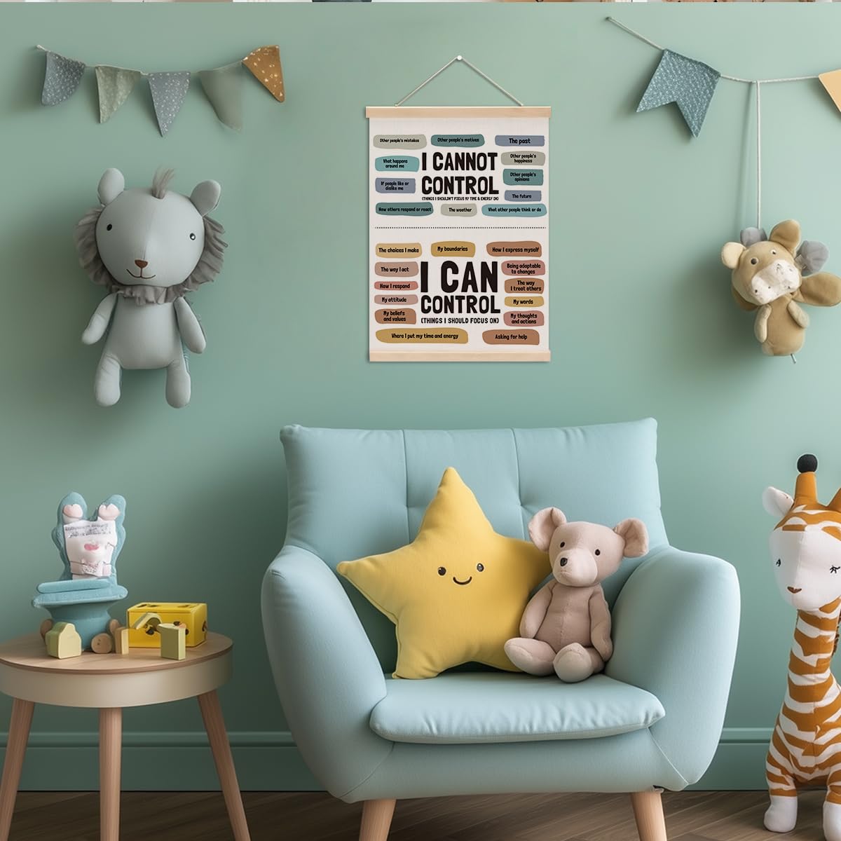 Inspirational Boho Poster Hanger, Therapy Office Decor Calm Corner Items, Growth Mindset Educational Posters Wall Art Wall Hanging Banner Home Calming Corner Counseling Psychologist Office Decor