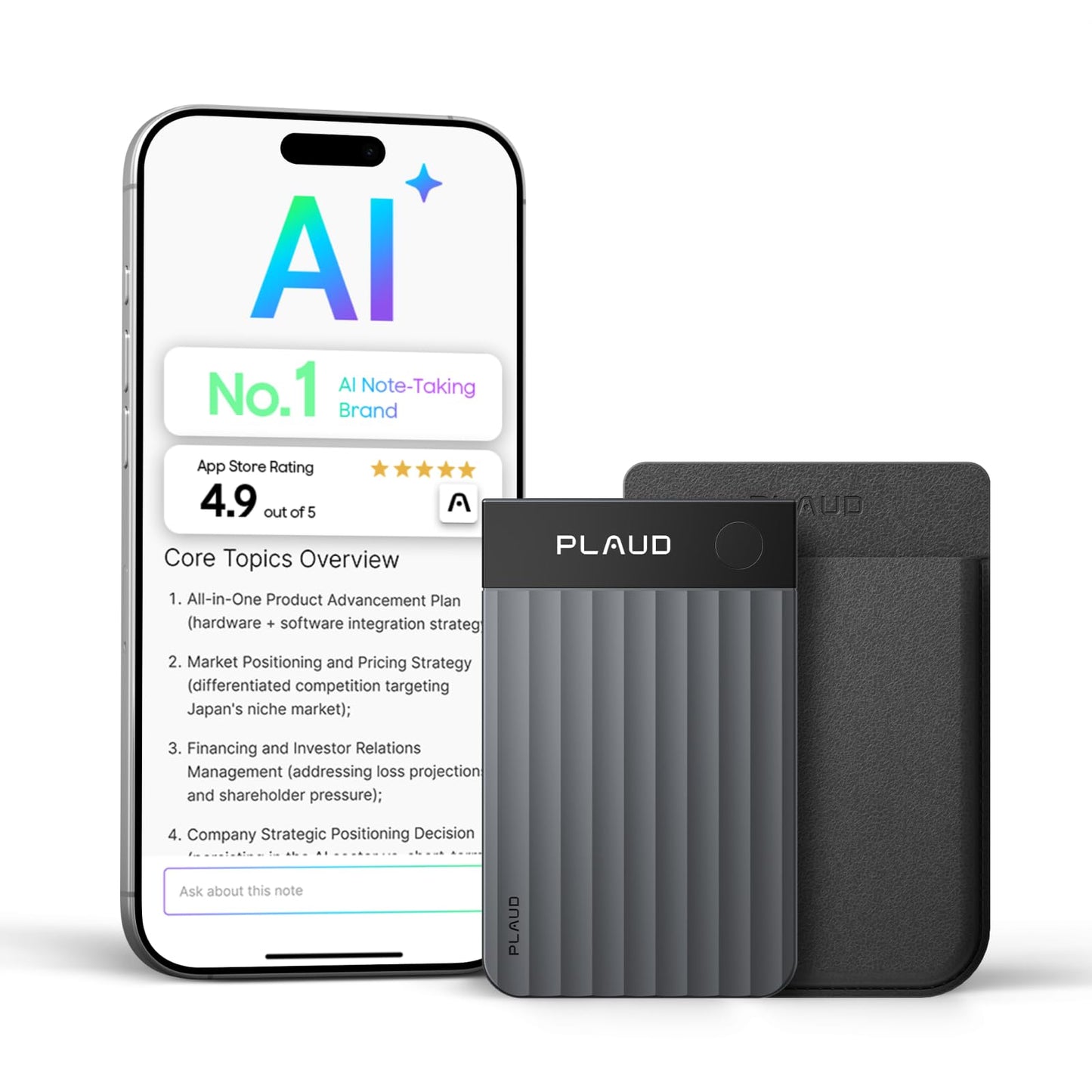 Plaud Note Pro AI Voice Recorder, Transcribe & Summarize with AI Note Taker for Meetings & Calls, Professionals & Teams, Supports 112 Languages, Ultra-Slim, InstantView Display, Case Included, Black