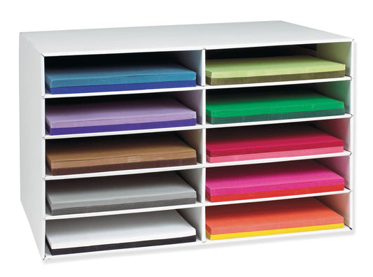 Classroom Keepers 12" x 18" Construction Paper Storage, 10-Slot, White, 17" H x 27" W x 19" D, 1 Unit