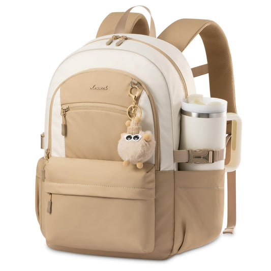 LOVEVOOK School Backpack for Teen Girls & Women, 35L Large Laptop Backpack with 40oz Water Bottle Pocket, Waterproof Cute College Bookbag, Student Backpack for Middle High School Travel Work Khaki