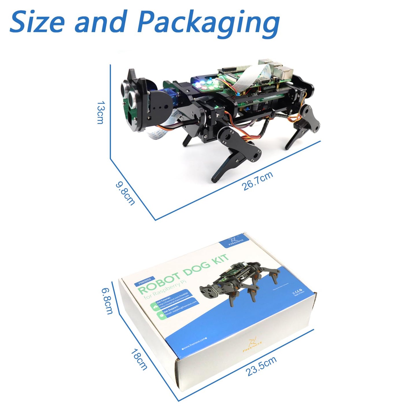 FREENOVE Robot Dog Kit for Raspberry Pi 5 4 B 3 B+ Zero 2 W, Walking, Self Balancing, Face Recognition, Ball Tracing, Ultrasonic Ranging, App Control, Camera, Servo (Raspberry Pi NOT Included)