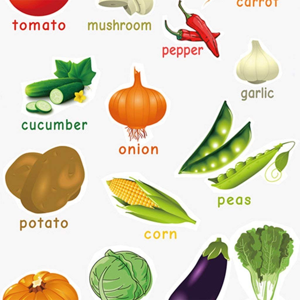 SANTSUN Set of Educational Preschool Poster for Toddlers and Kids|Great for Nursery Homeschool Kind Classroom decorations|School Wall Decor- Fruits,Vegetables（2 Pcs） (17x24in)