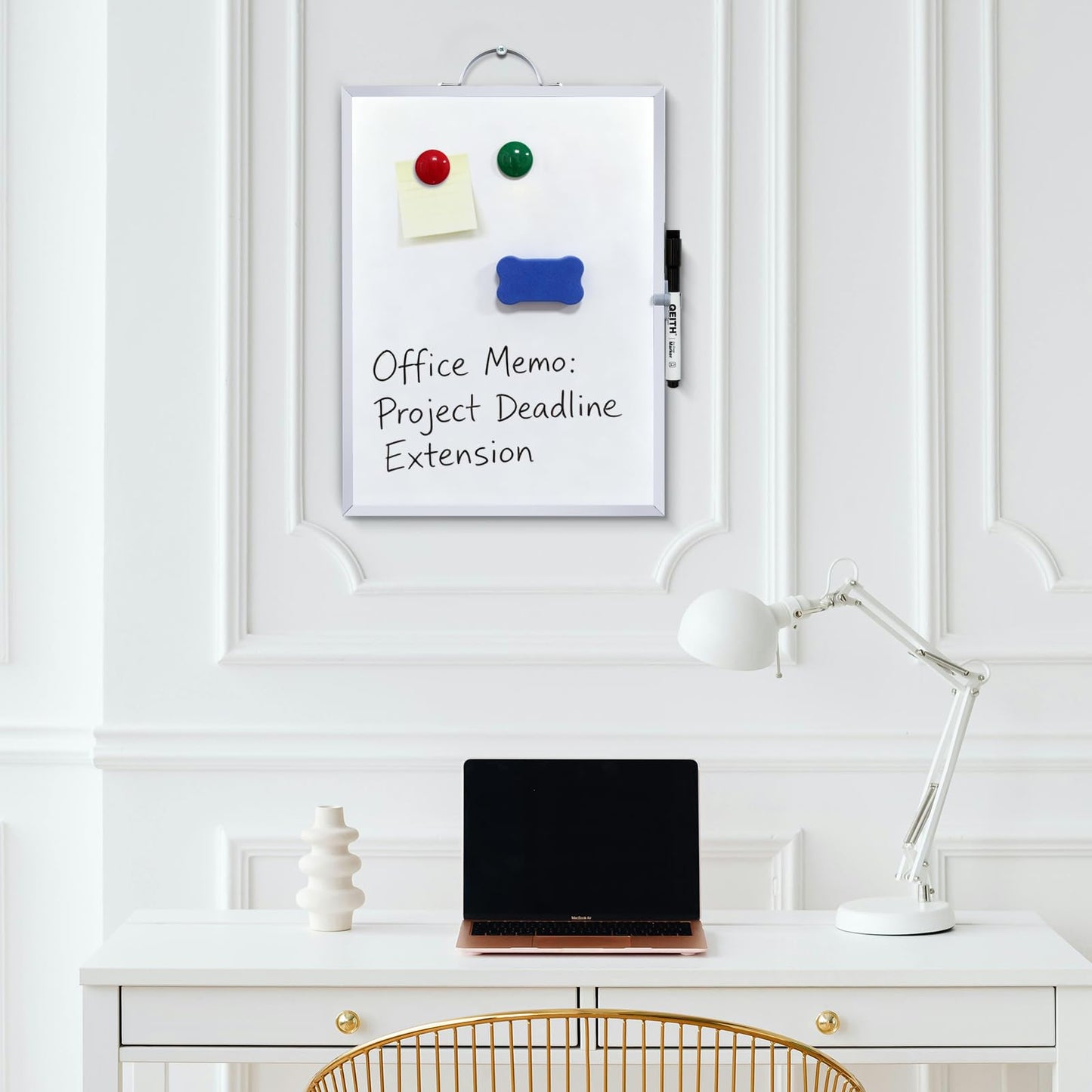Small White Board,16"X12"Portable Aluminum Frame Whiteboard, Magnetic Double Sided Dry Erase Board, with A Handle and Side Pen Clip,for Office, Home,School,Includ 4 Magnets,1 Eraser,1 Marker (Silver)