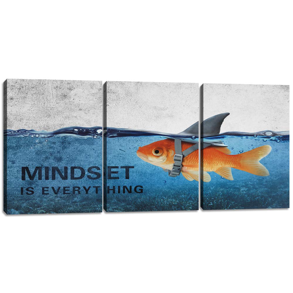 Motivational Canvas Wall Art Positive Entrepreneur Quotes Poster Print Inspirational Goldfish Artwork Painting Picture Office Home Bedroom Decor Wall Art Framed Ready to Hang - 36" W x 16" H