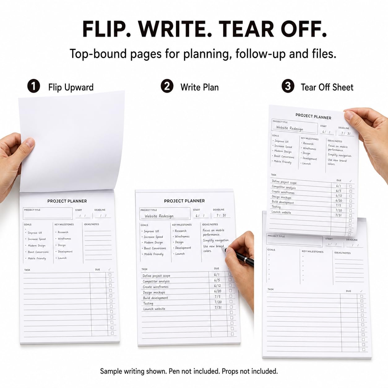 Fynora Project Planner Notepad, 8.5 x 11 Inch Tear-Off Project Planning Pad, 60 Sheets, Single-Sided Task Tracker with Goals, Milestones, Notes and Due Dates for Office, Work and School