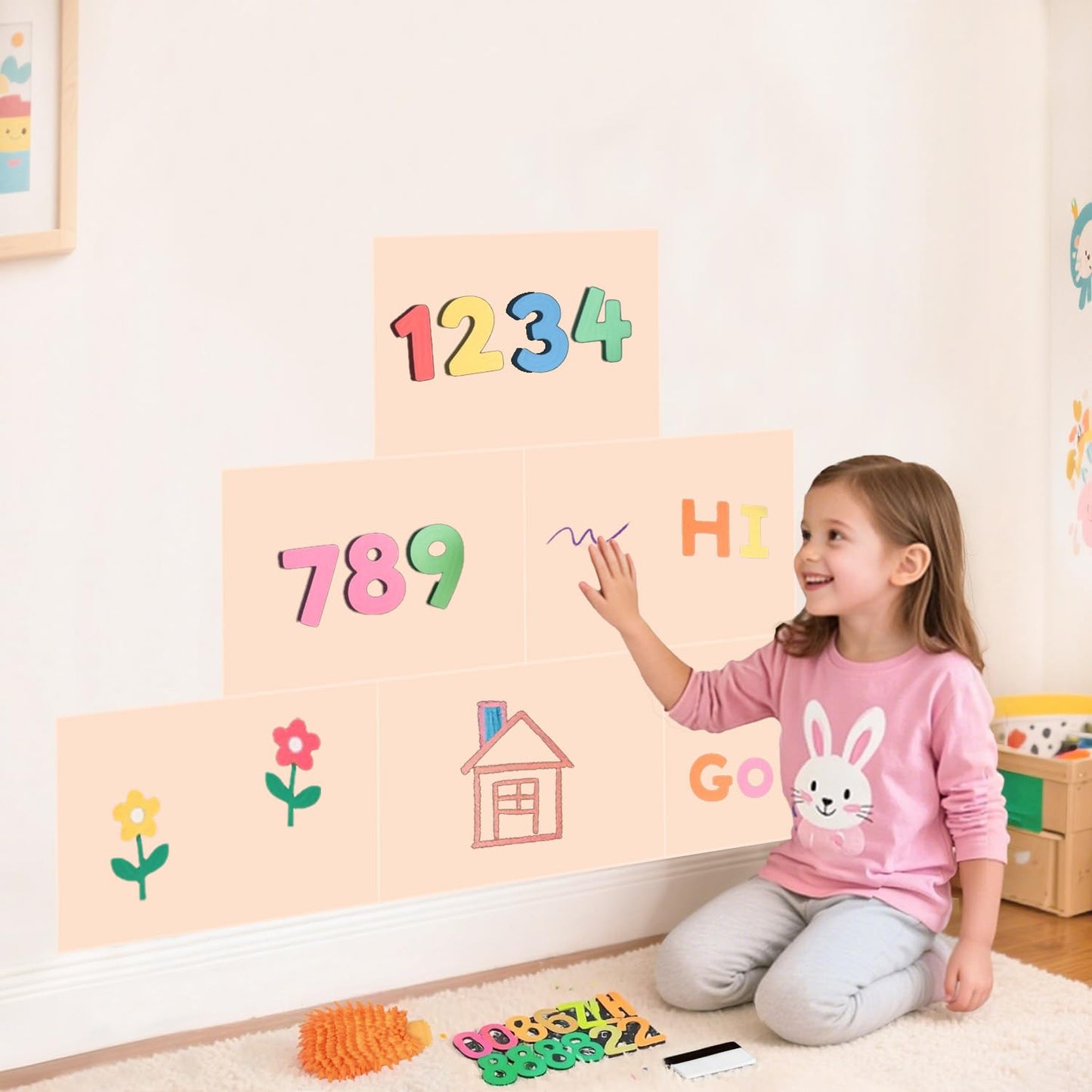 OMKSIH Magnetic Chalkboard Wall Decal Milk Tea Set of 6 Peel and Stick Magnet Sheets with Chalk Tangram Puzzle and Multiple Accessories Magnetic Chalk Board for Home Playroom and Classroom