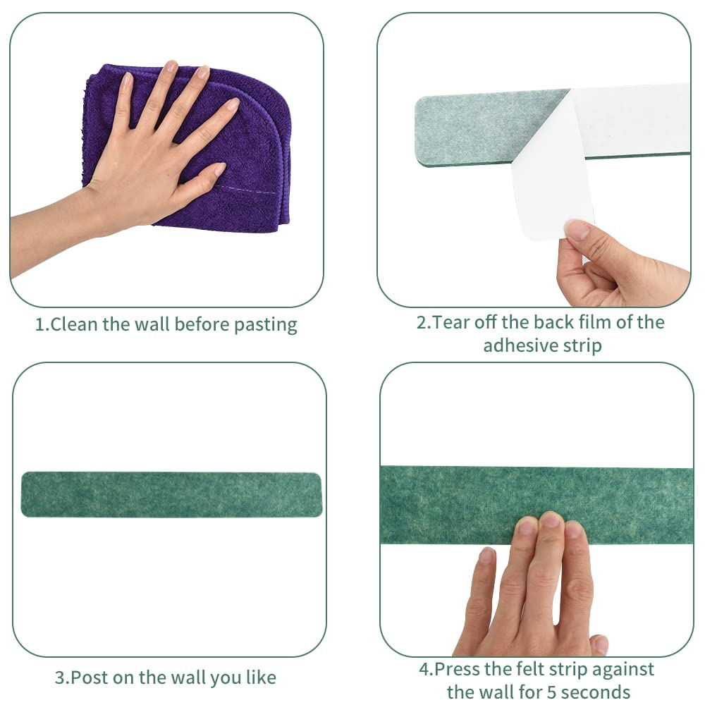 Vuzvuv 8Pcs Green Cork Board Bar Strips with 50 Pushpins & Sticky Notes, Self-Adhesive Bulletin Board Strips No Damage for Wall, Felt Pin Board for Paste Notes, Photos, Schedules Office Decor