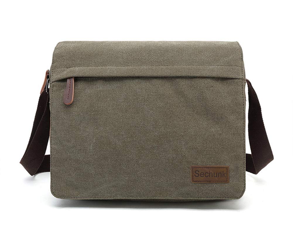 Sechunk Large Vintage Canvas Messenger Cross body bag Shoulder bag (Green, large)