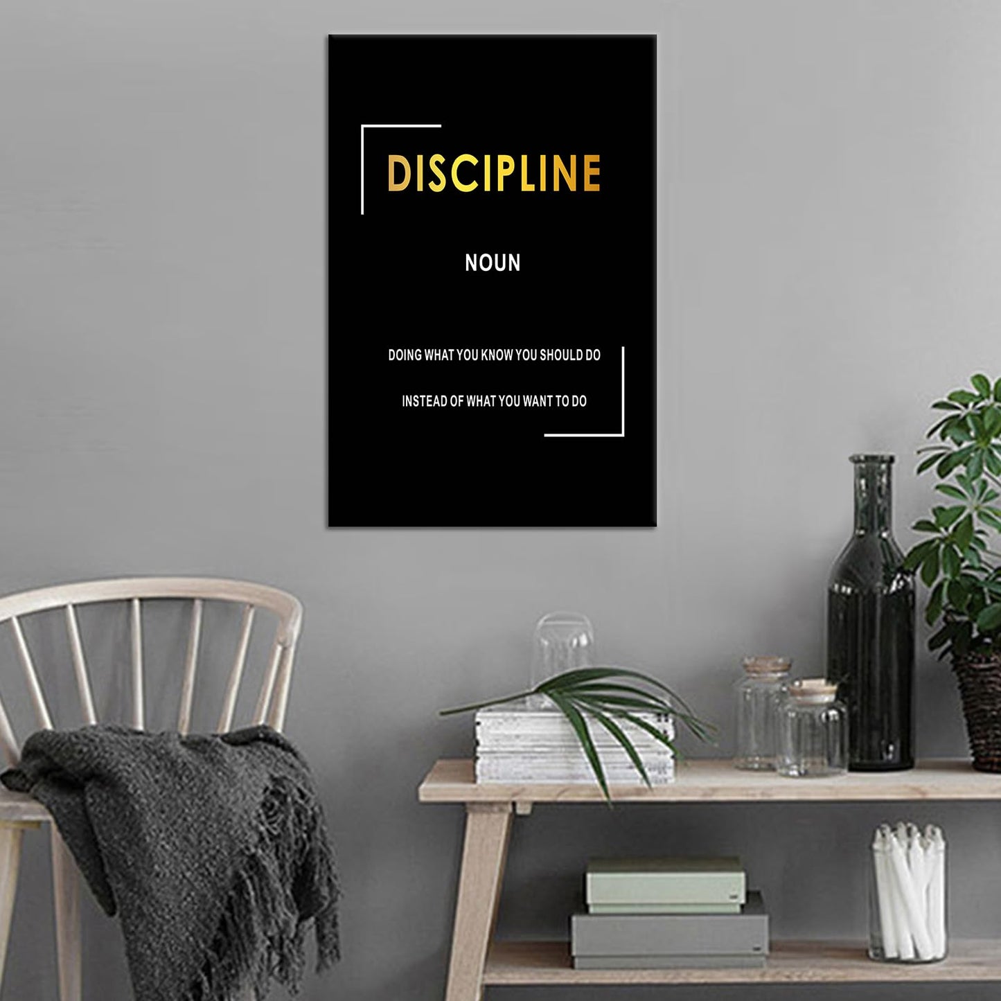 Motivational Canvas Wall Art Inspirational Entrepreneur Quotes Painting Print Discipline Noun Picture Poster Office Decor for Modern Home Gym Bedroom Living Room Artwork Ready to Hang [12''Wx18''H]