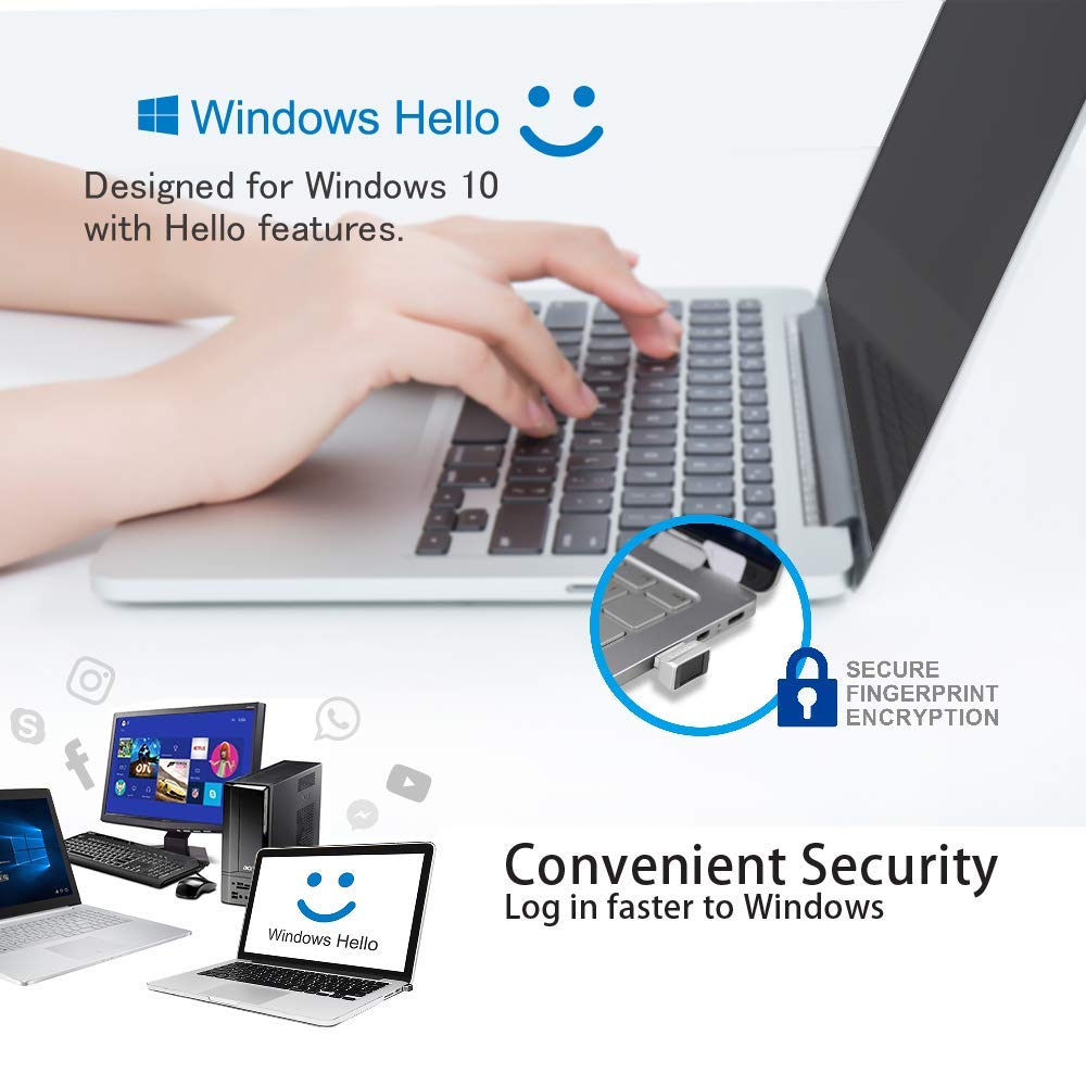 ARCANITE USB Fingerprint Reader for Windows 10 Hello, 0.05s 360-Degree Sensor Security Device, AKFSD-07
