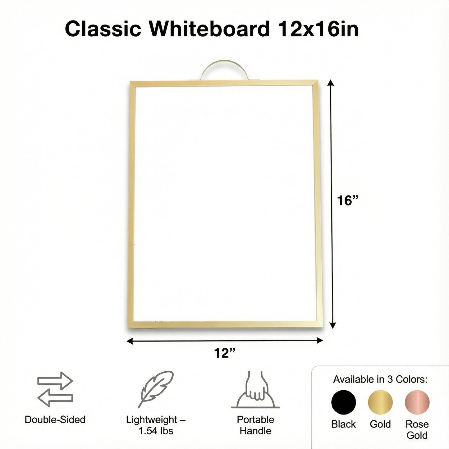 Lulu Office Magnetic Dry Erase Board 12x16 with Handle, Double Sided Portable Gold Whiteboard for Home, Office, School & Kitchen, Includes Weekly & Monthly Magnetic Planner Sheets