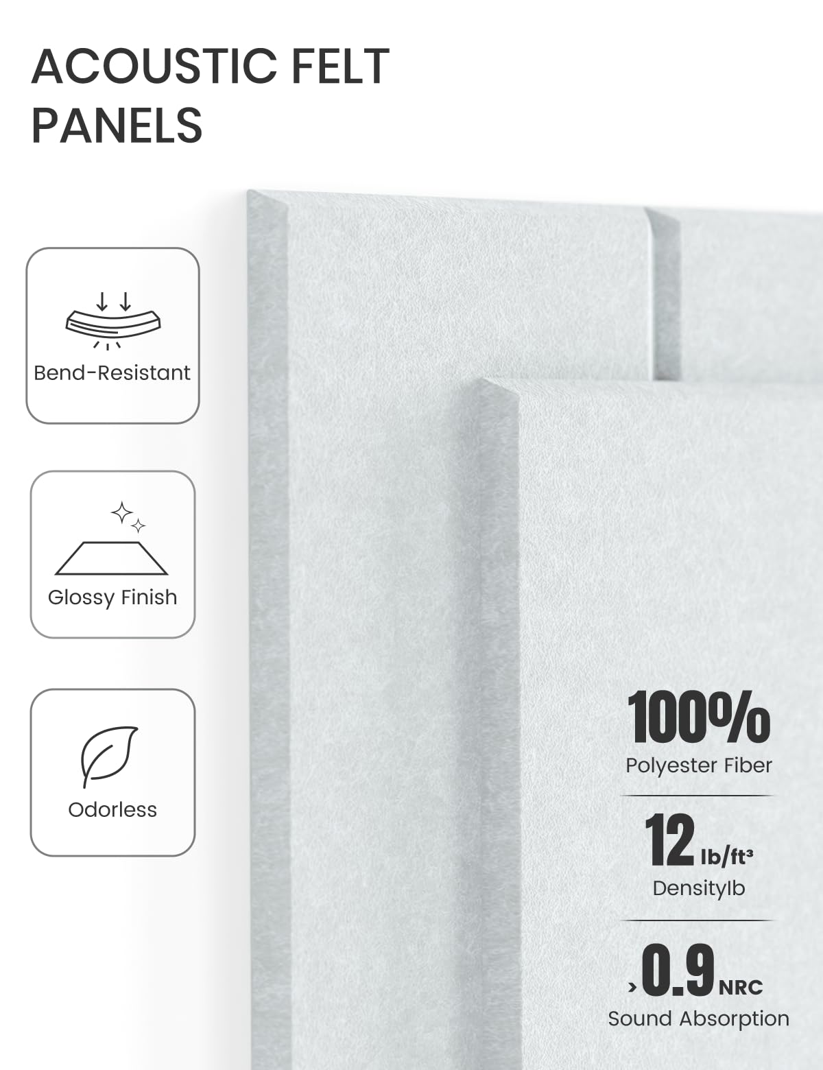 Large Felt Bulletin Board 48" x 36" Cork Board Alternative-12 Pack with 70 Safe Removable Adhesive Tabs, Cork Boards for Walls for Home Office Classroom Pin Board-Cold White