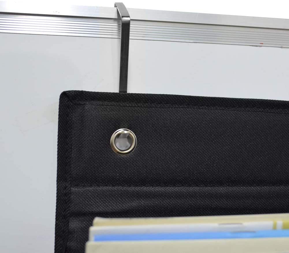 AUVCAS Hanging Wall File Organizer for Office - Over Door Wall Hanging Folder Holder & Classroom Pocket Document Organizer, Paper Mail Storage Rack with 4 Large Pockets,Black