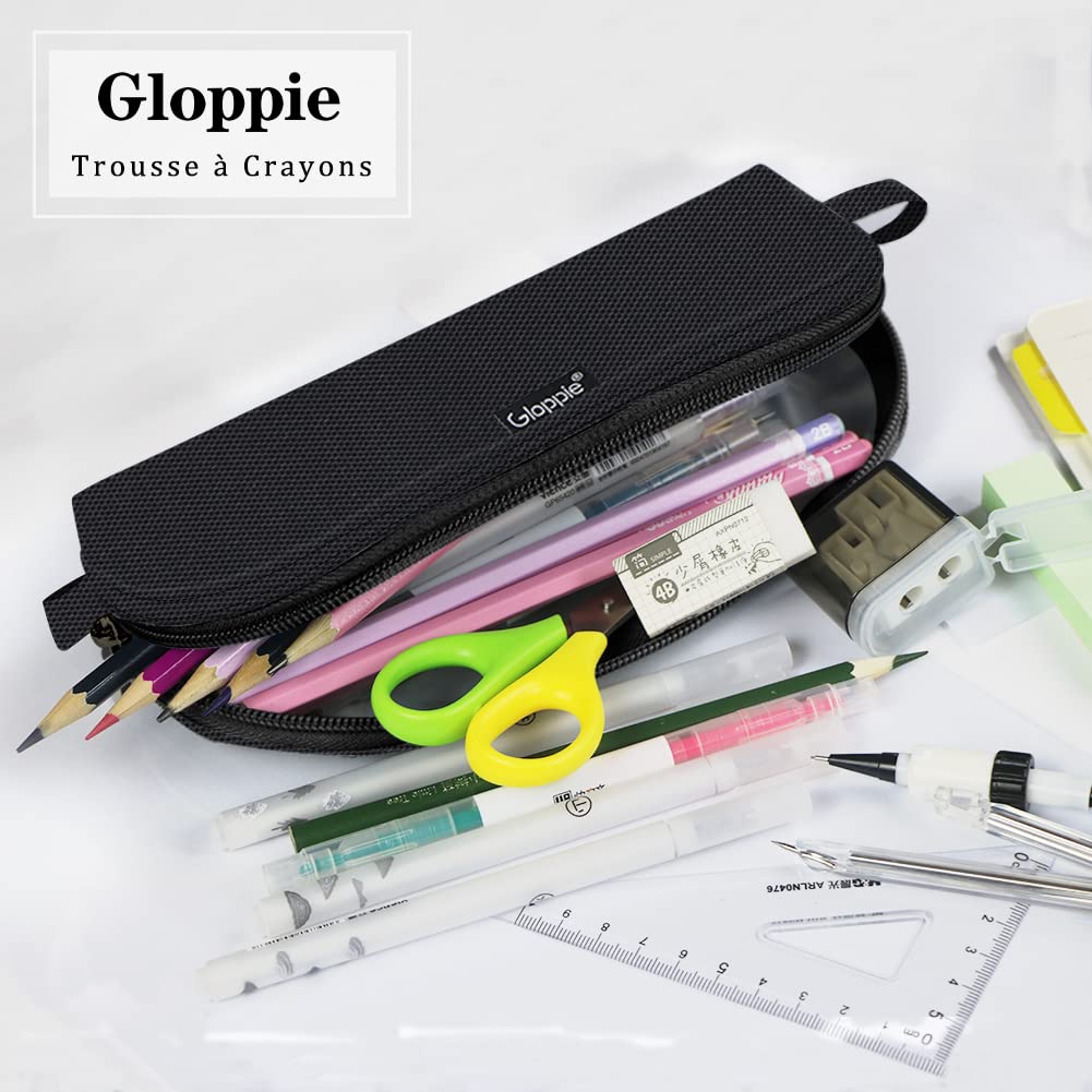 Gloppie Pencil Pouch - Practical Pencil Case, Aesthetic Simple Pencil Bag, Small Pen Holder, Back to School Supplies for Girls Boys, Black