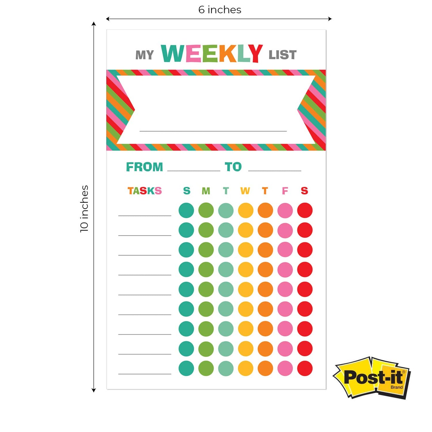 Bright Cheerful Weekly Chore Chart / 6" x 10" Sticky Note Fill-in Task List/Homeschool Task Assignment List