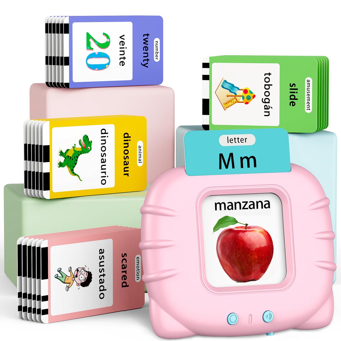 Eaever Bilingual Spanish English 520 Sight Words Talking-Flash-Cards, Valentine's Day Gift Birthday Present for 2 3 4 5 6 Year Old Girls, Preschool Learning Activities for Toddlers Age 2-6, Pink