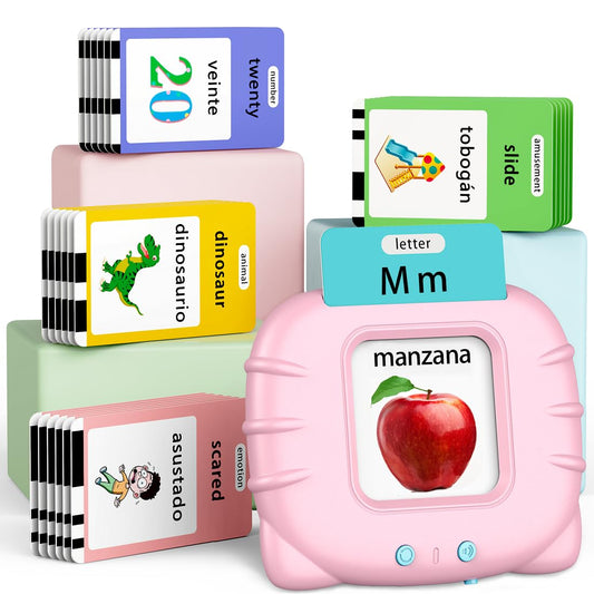 Eaever Bilingual Spanish English 520 Sight Words Talking-Flash-Cards, Valentine's Day Gift Birthday Present for 2 3 4 5 6 Year Old Girls, Preschool Learning Activities for Toddlers Age 2-6, Pink