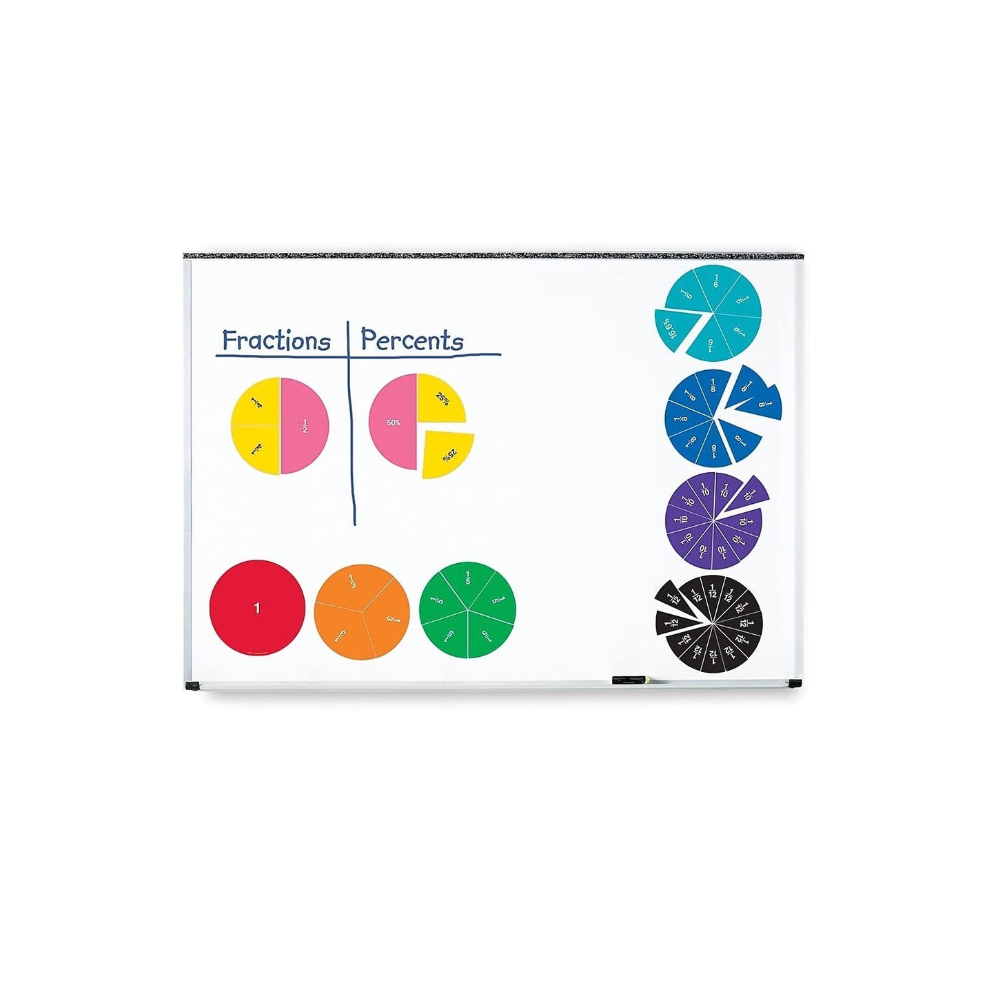 Learning Resources Double-Sided Magnetic Fraction Circles, Sticks to Whiteboard and Chalkboard, Teacher Math Classroom accessories Ages 6+