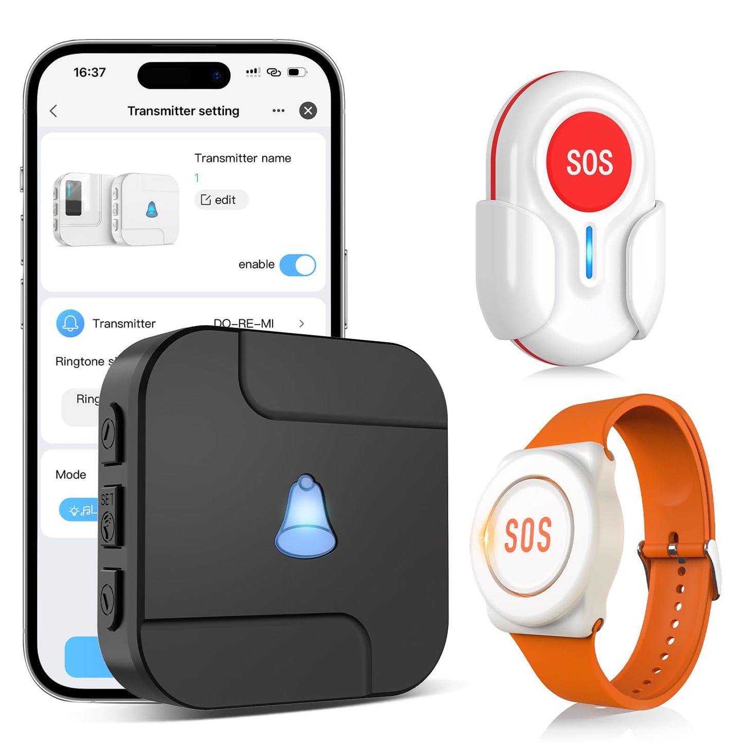 CallToU Wi-Fi Wireless Caregiver Pager Call Button for Elderly at Home , APP Emergency Alert for Seniors, Patients, and the Disabled with 1 Call Button, 1 Watch Button, 1 Receiver (2.4GHz Wi-Fi)