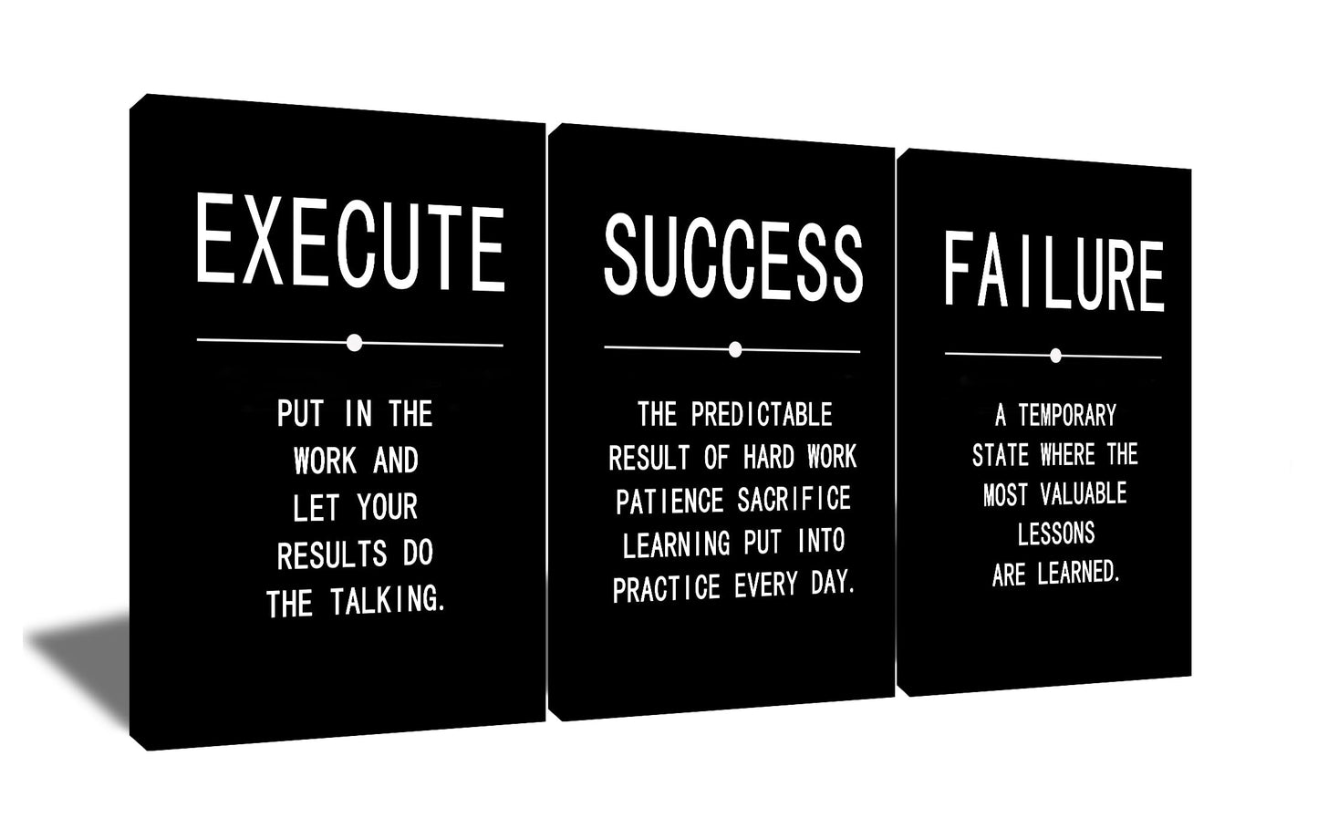 Inspirational Wall Art Success Quote Canvas Painting Positive Motivational Wall Art Execute Failure Definition 3 Pieces Black Poster Framed Artwork Prints Picture for Living Room Office [48''Wx 24''H]