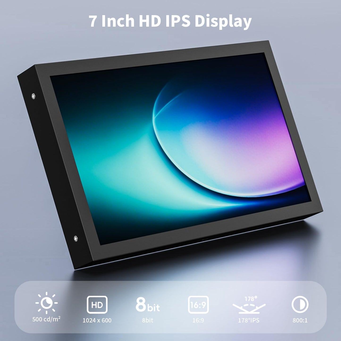 Aurevita 7 Inch Mini Monitor HDMI, Portable Vga Monitor with AV BNC 1024×600 LCD Screen with Built-in Speakers, 178° View Angle IPS, Multi-Function Mini Small Display for Raspberry Pi PC/TV/DVD/CVBS