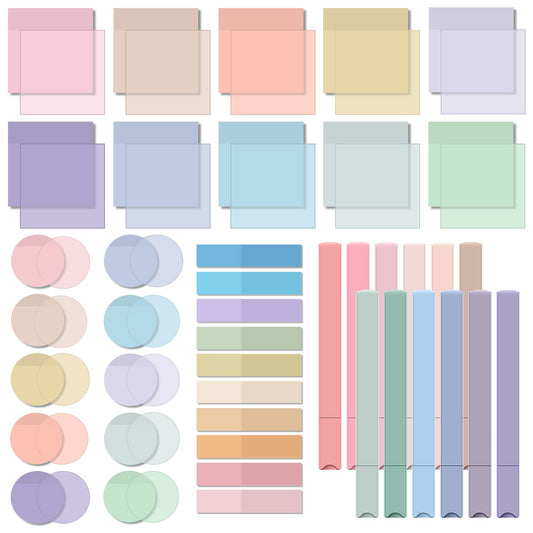Lincia Book Annotation Kit Including 1200 Sheets Transparent Sticky Notes Index Tabs and 12 Pcs Aesthetic Pastel Cute Highlighter Set Assorted Color Clear Sticky Tabs for School Office