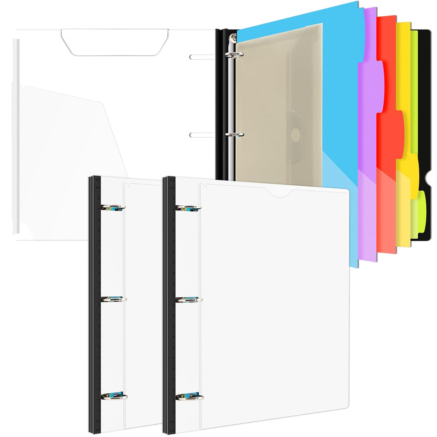INFUN 1 Inch 3-Ring Telescoping Project Organizer Binder-2PCS,13 Pocket, Customizable Front Cover, 5 Colors Pocket Divider and Plastic Binder Pocket，225 Sheet Capacity-White