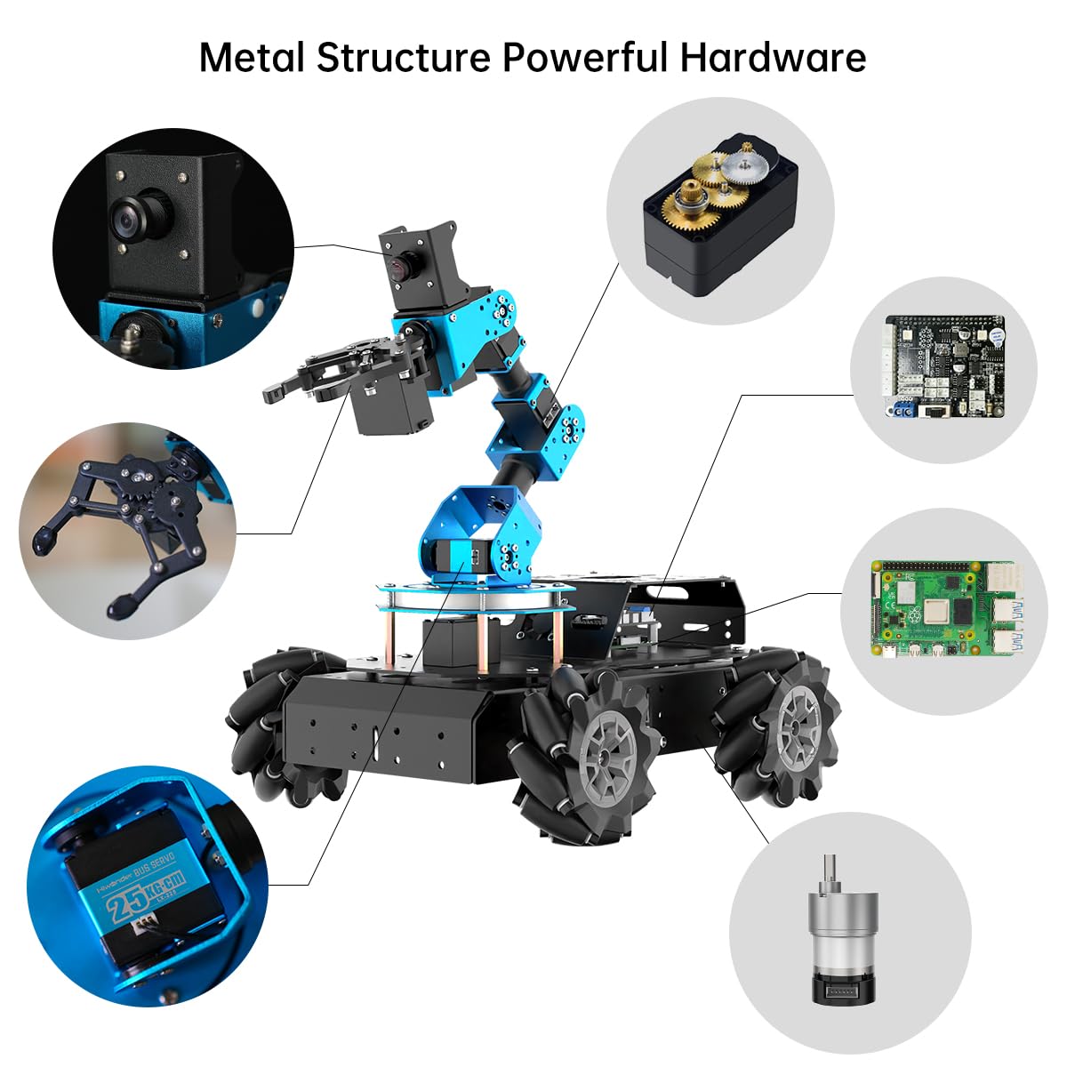HIWONDER 6DOF Robot Arm Raspberry Pi 5 8GB AI Vision Robotic Arm Car with 4WD Mecanum Wheel Chassis DIY Robot ROS Open Source for Adults and Teens