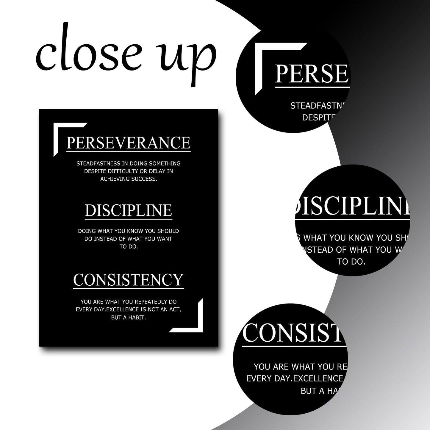 Motivational Canvas Wall Art Perseverance Discipline Consistency Success Poster Print Inspirational Picture Painting for Office Class Room School Wall Decoration Stretched and Framed [18''Wx24''H]