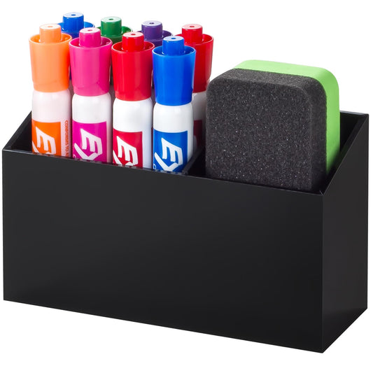 BEYGORM Magnetic Dry Erase Marker Holder for Whiteboard,Non-slip Acrylic Magnet Pen Holder for Fridge Refrigerator,Locker Organizer for Work,Locker Accessories,Pencil Cup for Desk(Black)