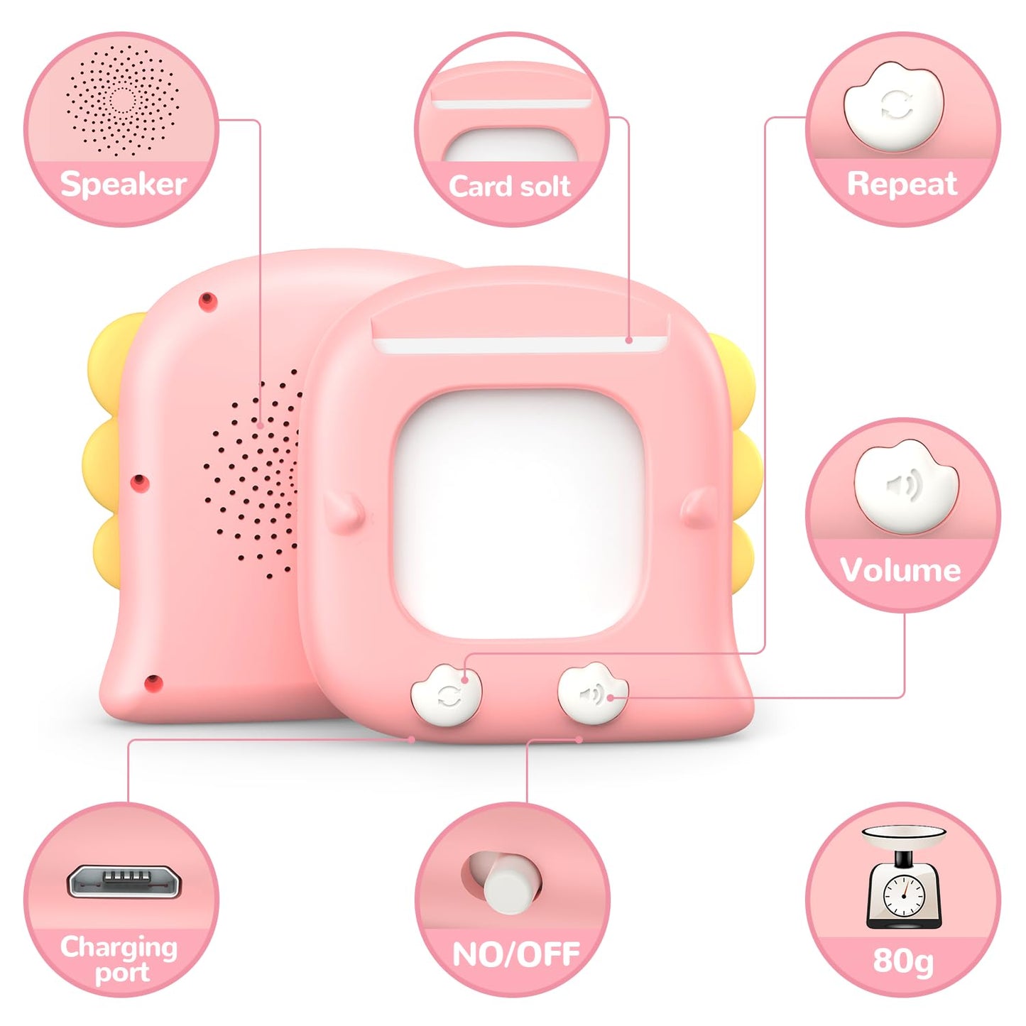 Kidzdo 520 Bilingual Spanish English Talking Flash Cards, Easter Birthday Gifts for 2 3 4 5 6 Year Old Girls, Language Pocket Speech Therapy Toys, Portable Toddlers Toys, Pink