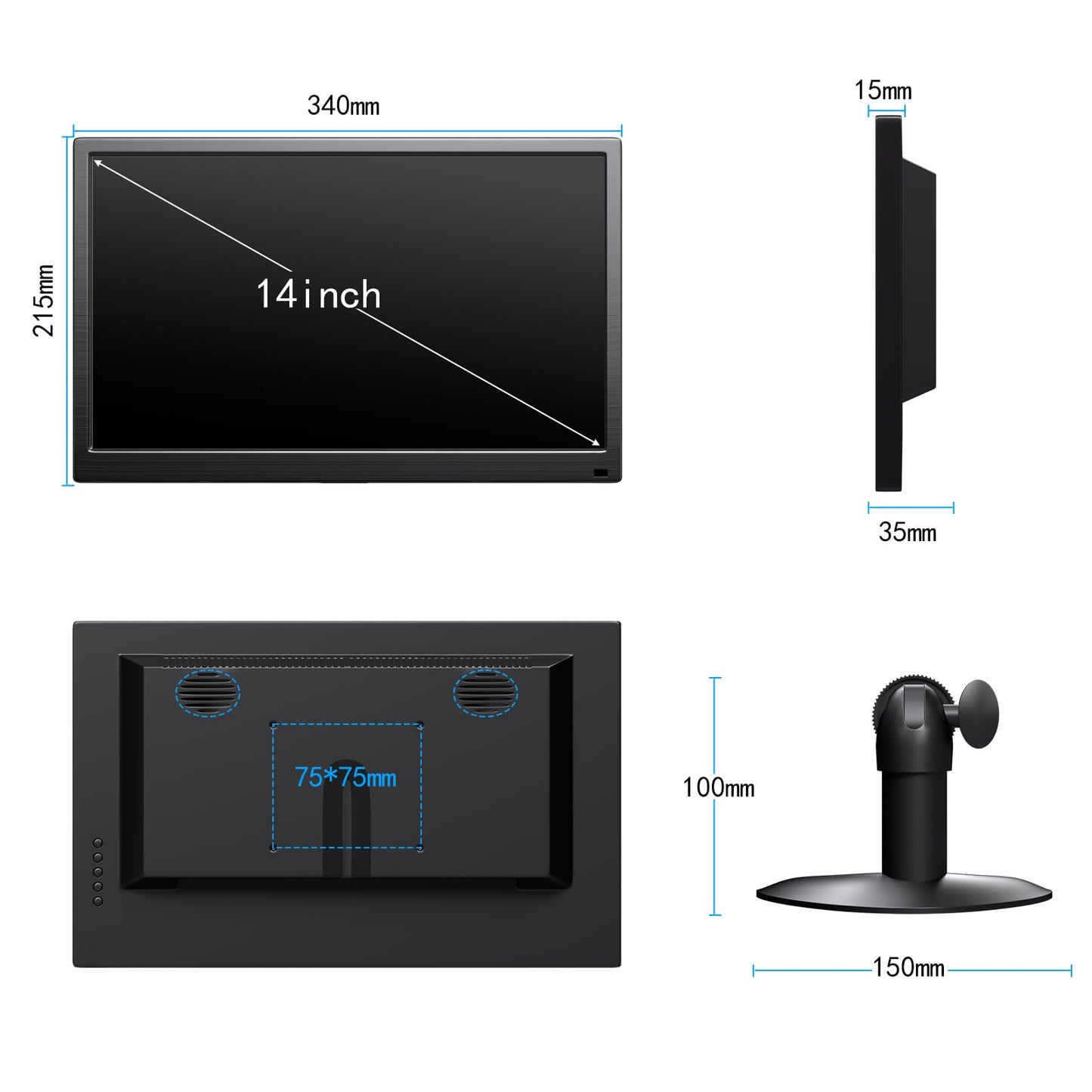 Showscren 14 Inch Touch Screen Monitor FHD 1080P 60hz 99% sRGB IPS/HDMI/USB-C Computer Monitor Plug & Play, for Laptop PC Phone Raspberry Pi Switch PS4 PS5
