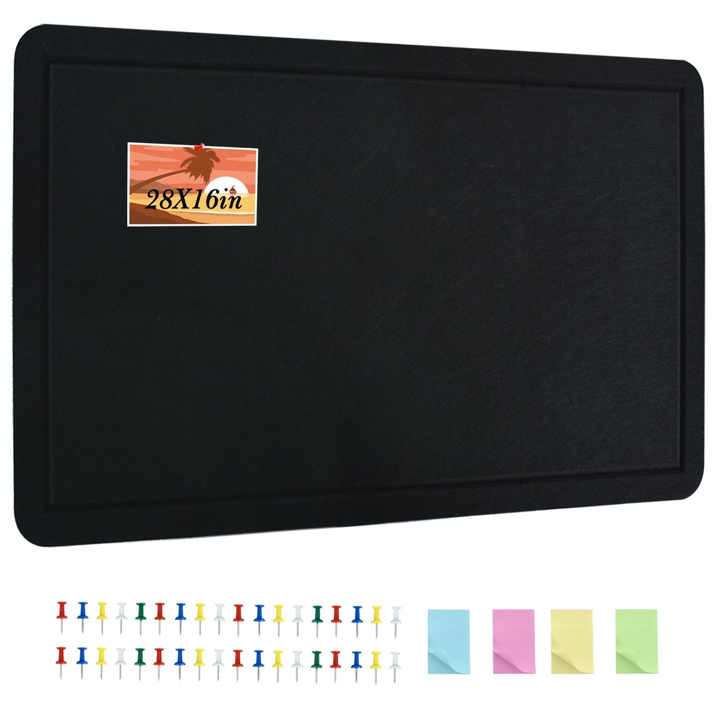 Vuzvuv Black 28"x16" Large Cork Board with 50 Push Pins & Sticky Notes, Self-Adhesive Bulletin Board for Wall, Felt Pin Vision Board for Paste Notes,Schedules Offices Home