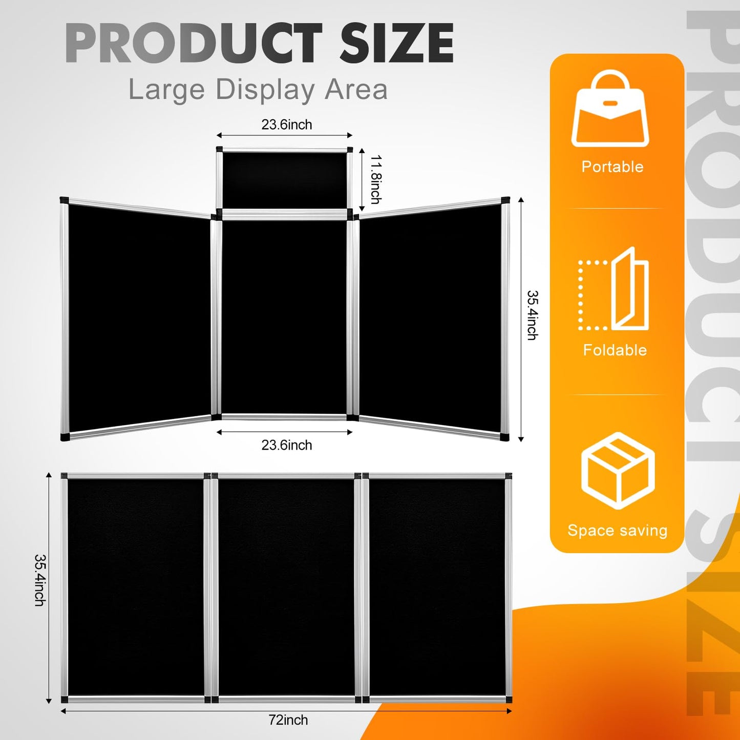DRKSBesto 3+1 Panel Double-Sided Black Trifold Display Board with Storage Bag, 72 x 35.4 in Folding Tabletop Trifold Poster Board for School Projects, Vendor Events, Science Fairs